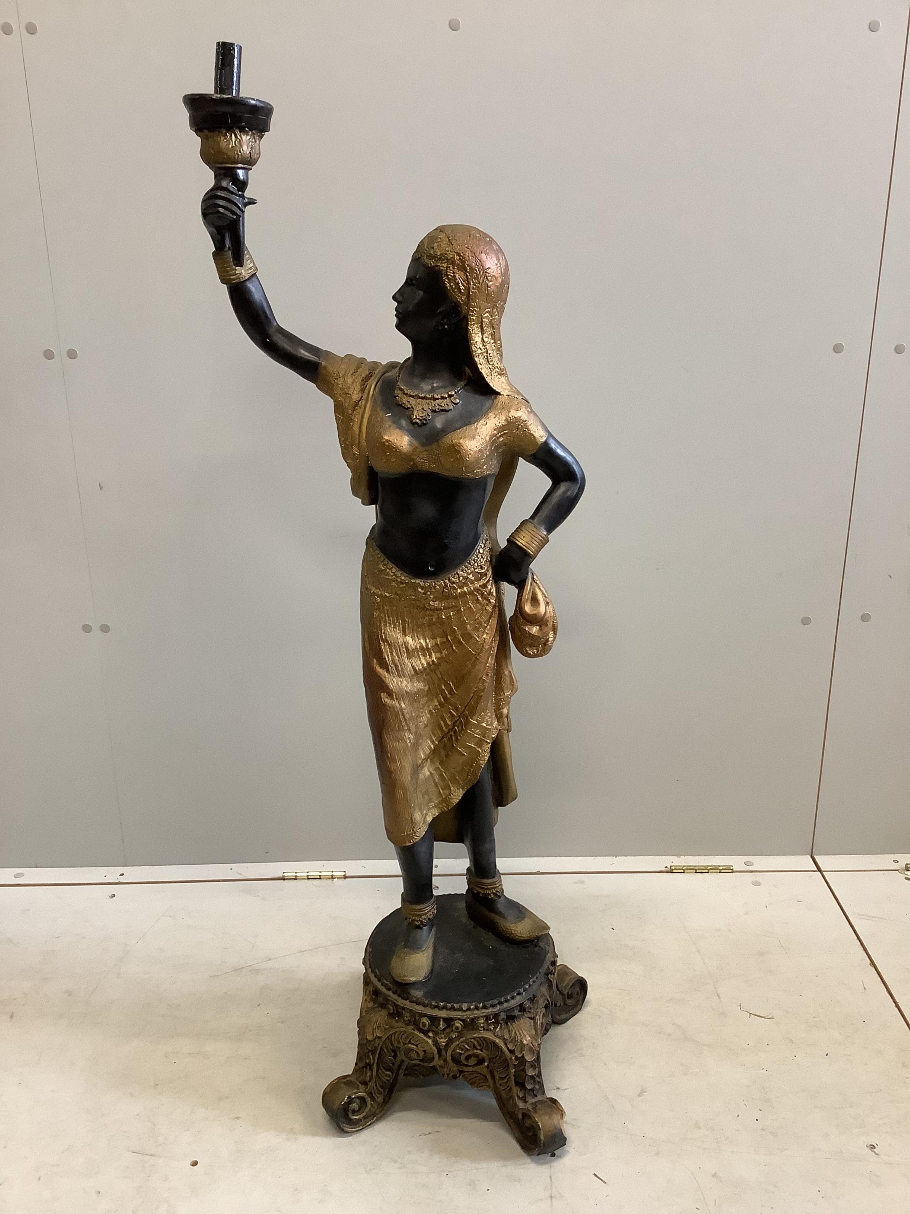 A faux bronze Blackamoor floor lamp, height 121cm